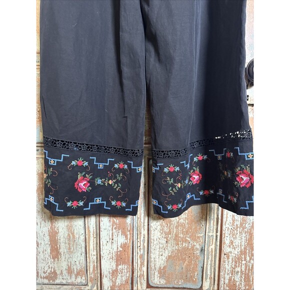 Kobi Halperin Black "Demi Floral” Wide Leg Pants Size XXL Cross Stitch Floral - Picture 7 of 12